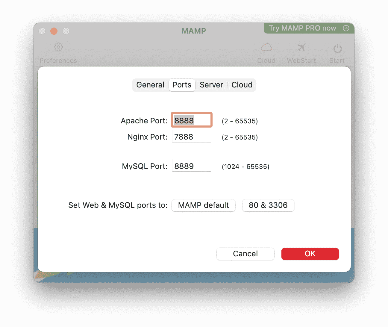 mamp server port customization options