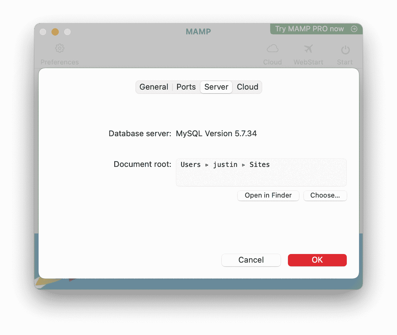 mamp server document location to store website information