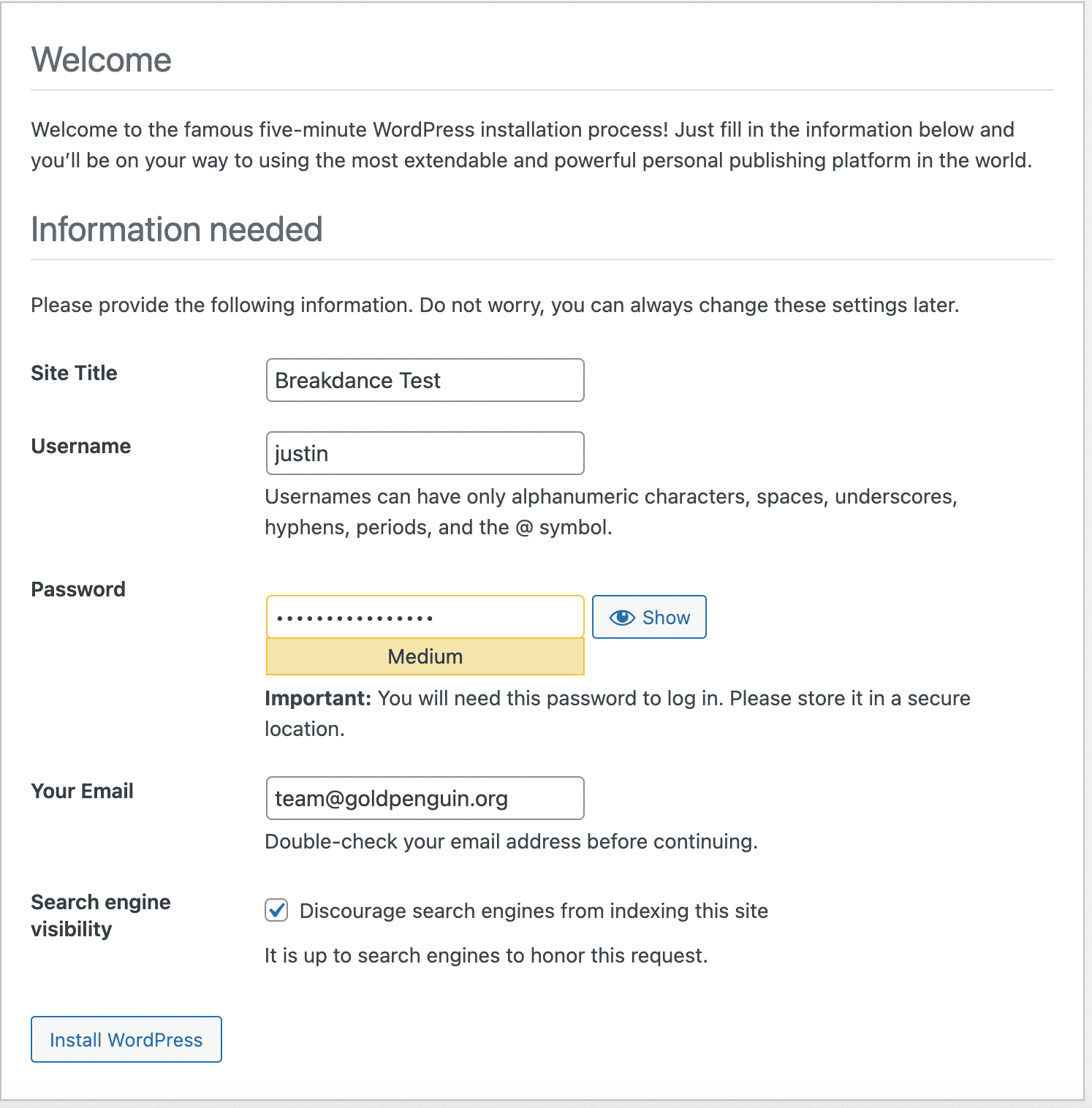 setting up wordpress user with mamp website