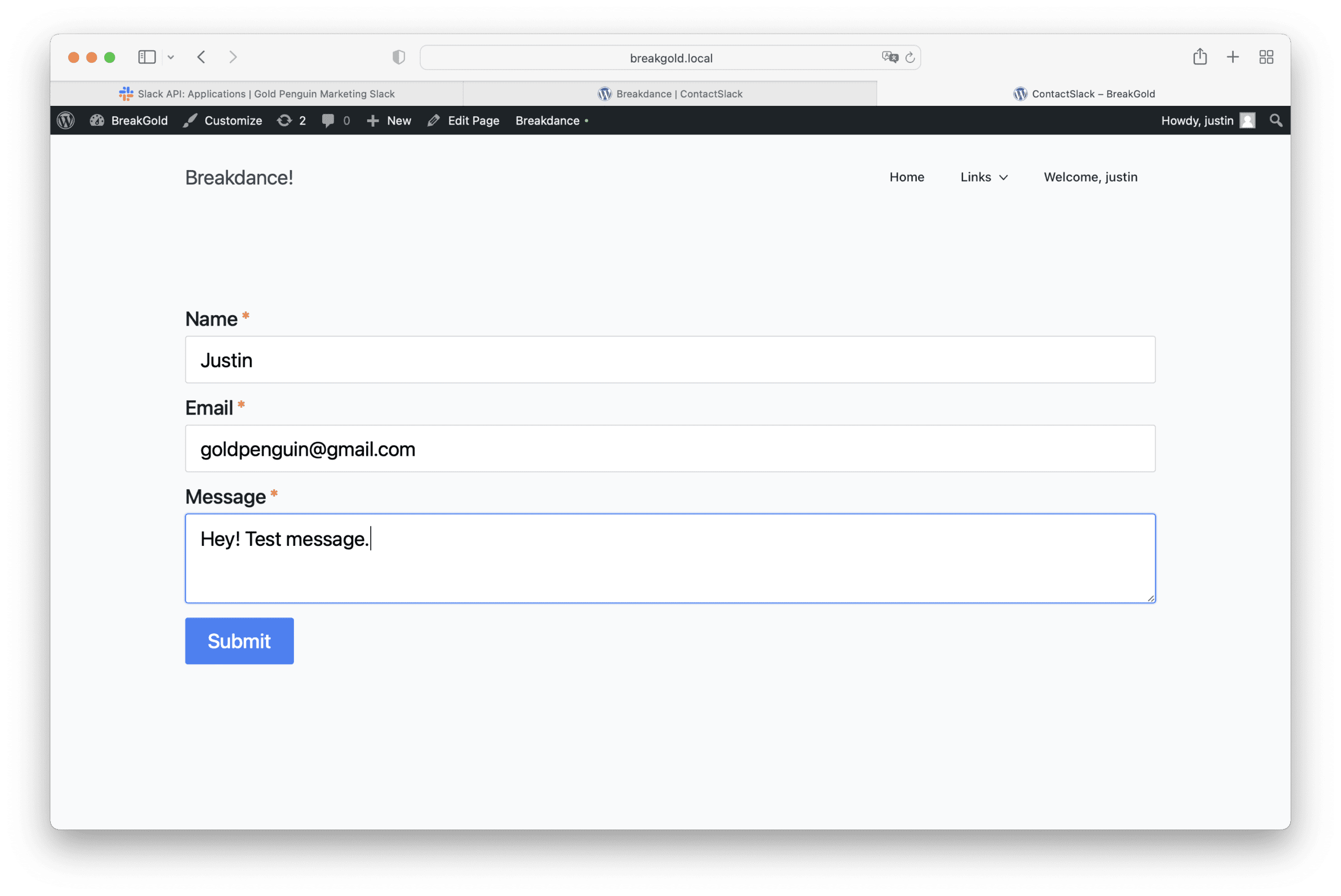 sending a contact form message in breakdance
