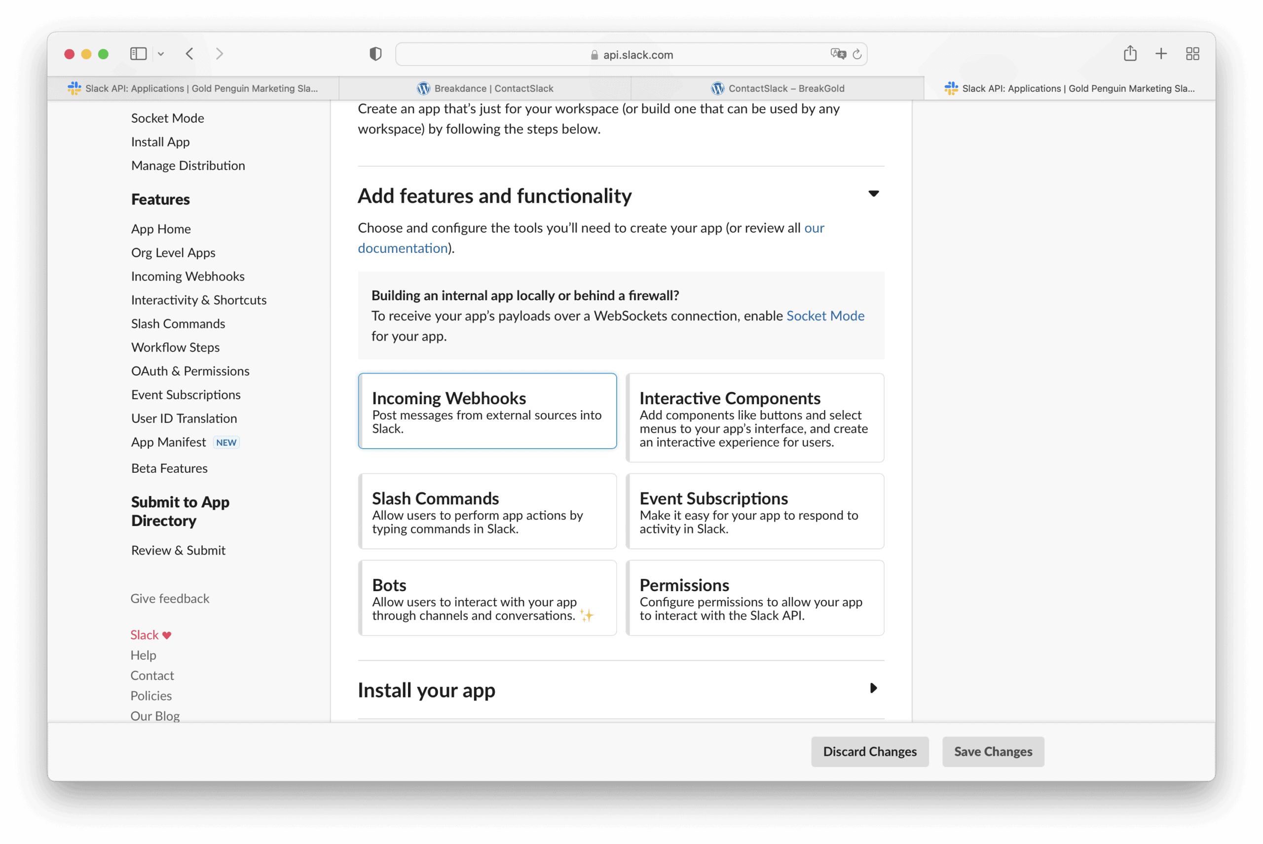 add incoming webhooks to slack application