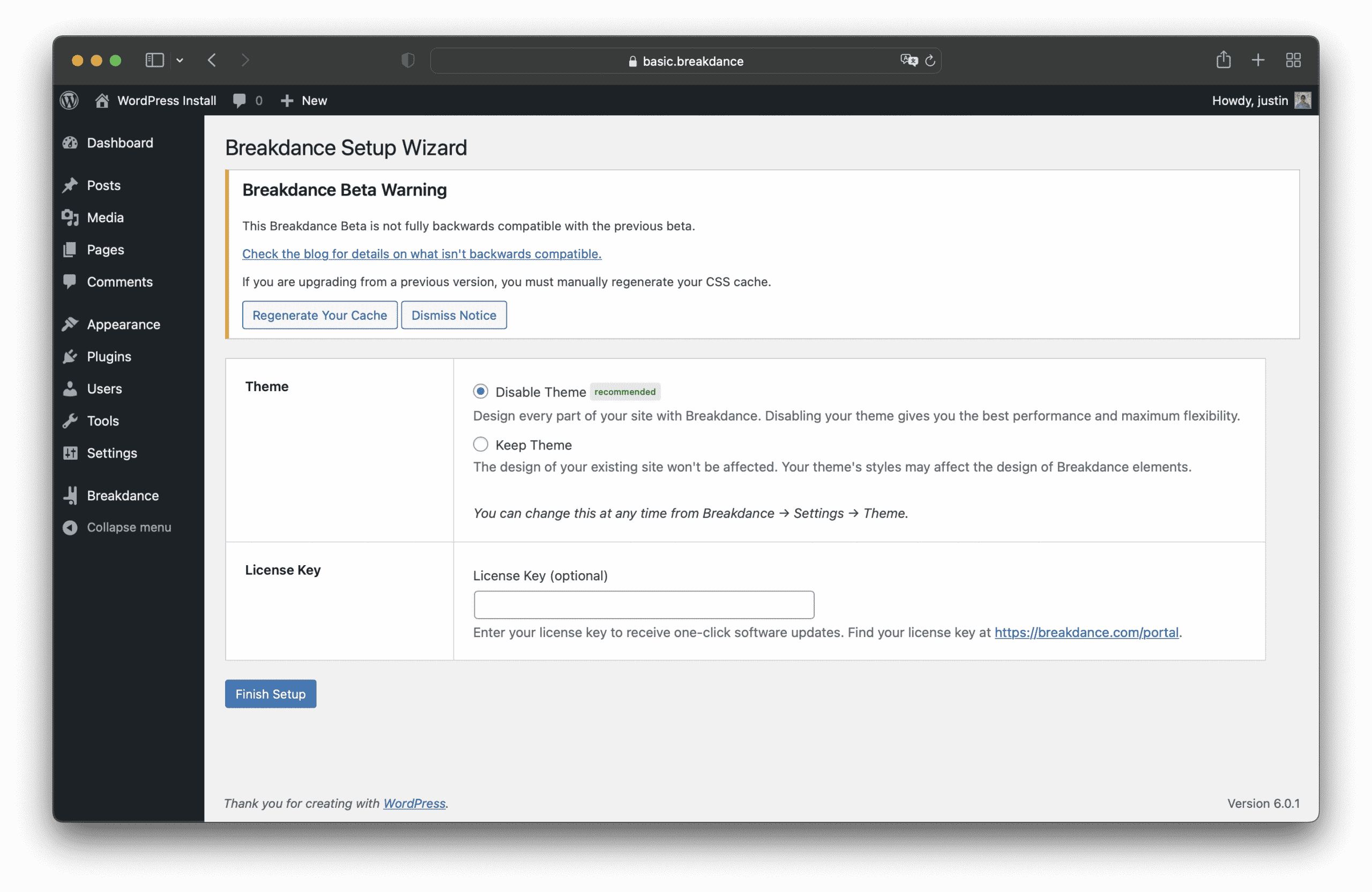 Breakdance Builder Setup Wizard