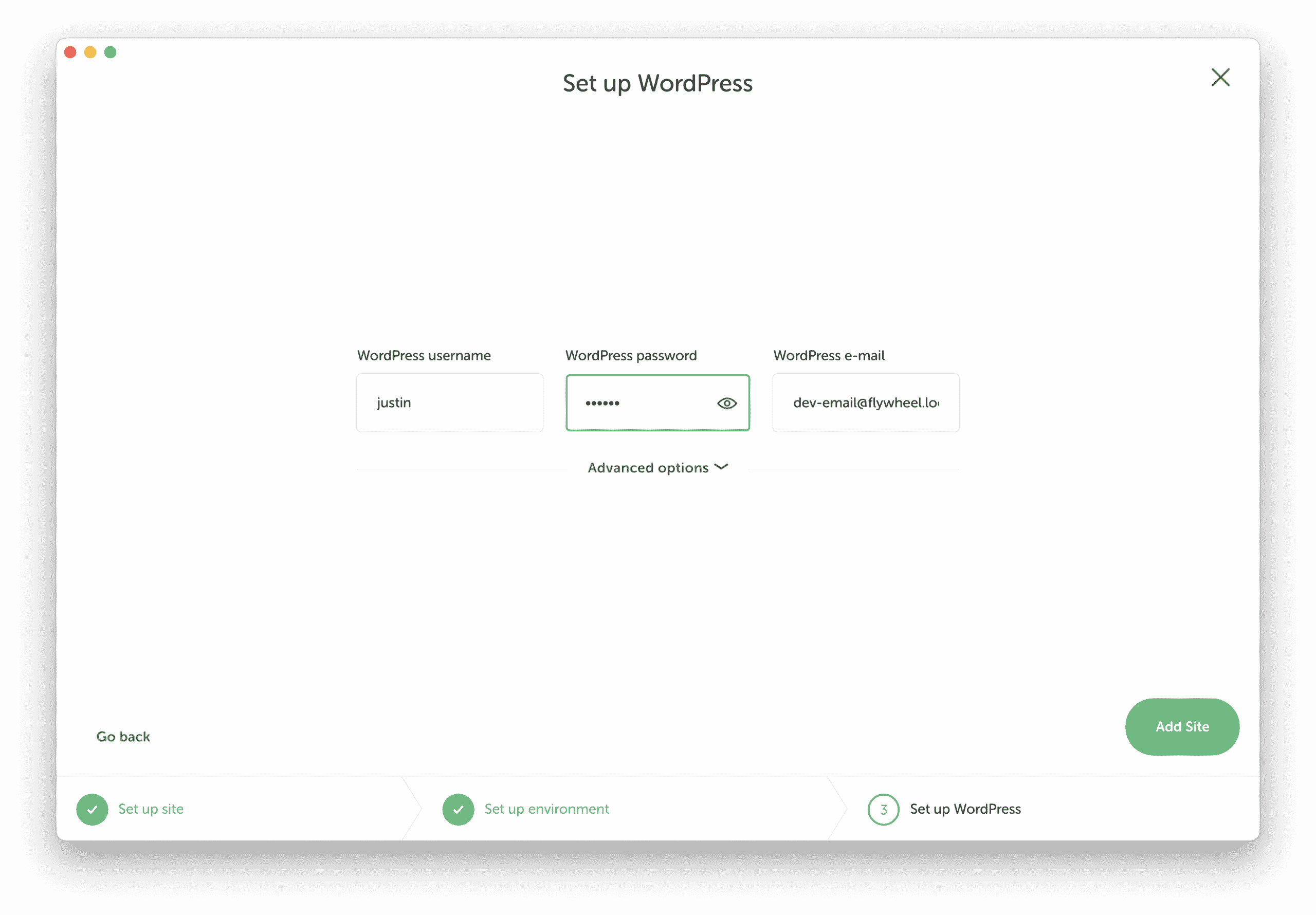 setting up wordpress accounts in localwp