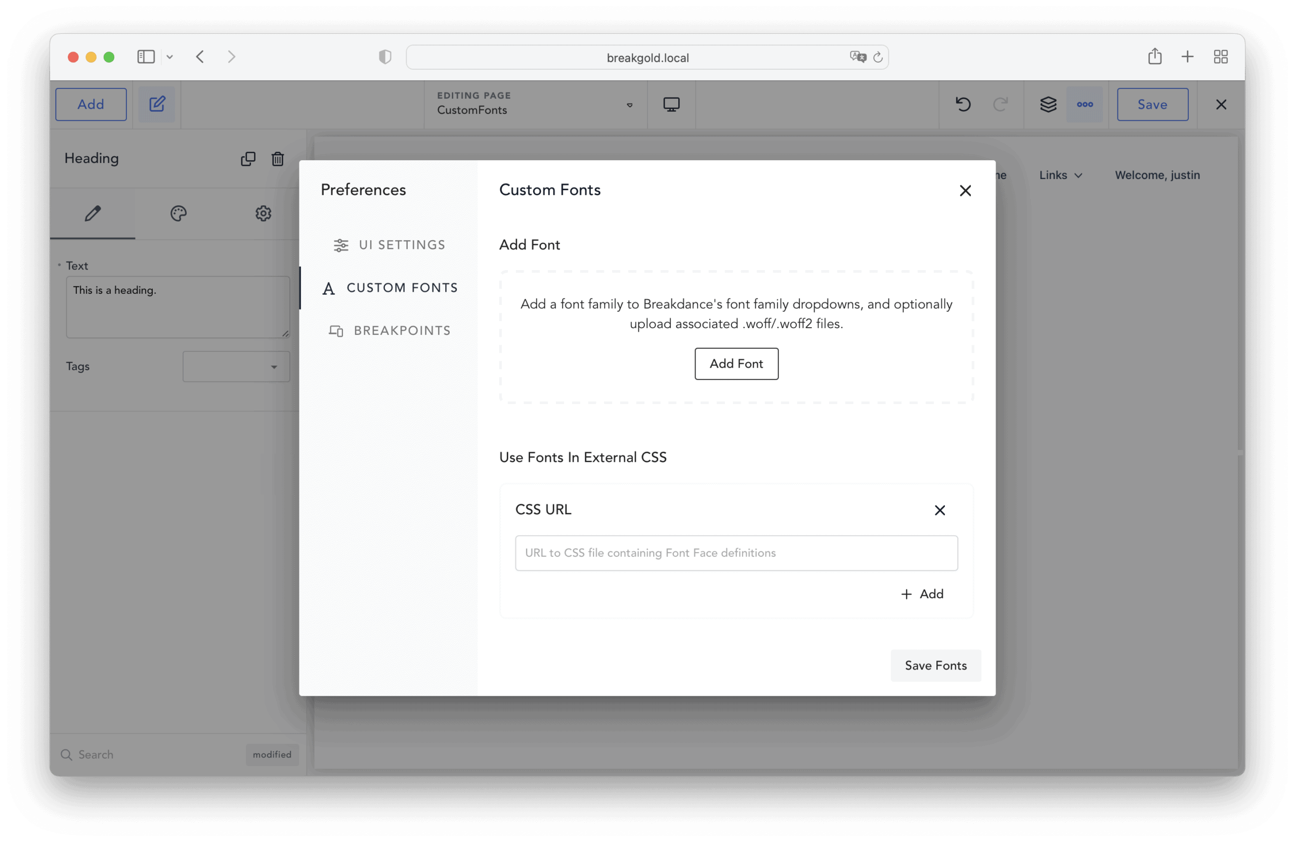 add custom font css to breakdance builder wordpress