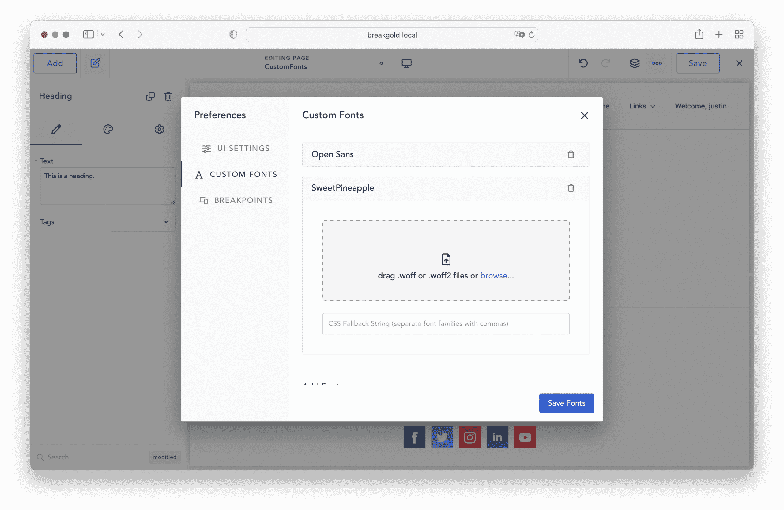 upload custom font to breakdance builder wordpress