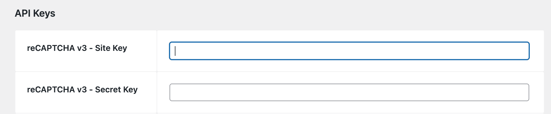 entering site key and secret key for google recaptcha in breakdance builder on a wordpress website