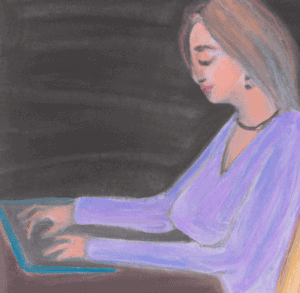 lady typing on her laptop breakdance builder