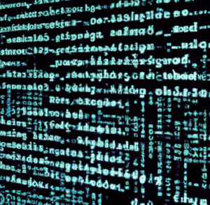 code scrambled on a computer monitor as digital art