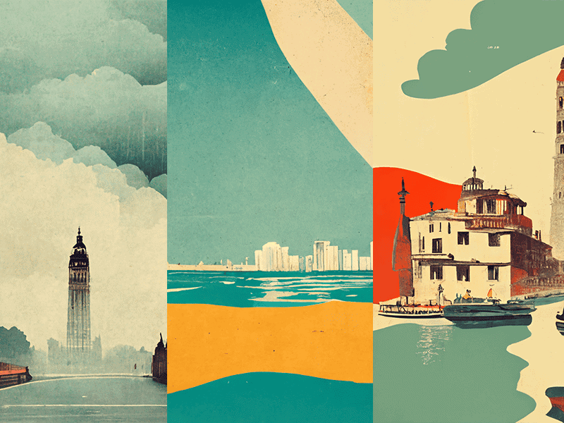 3 city posters generated with dalle