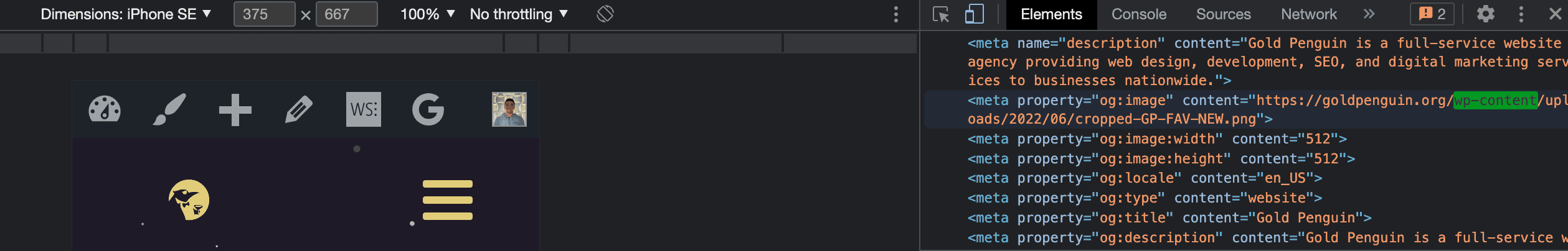 wp content checker inspect element for wordpress website