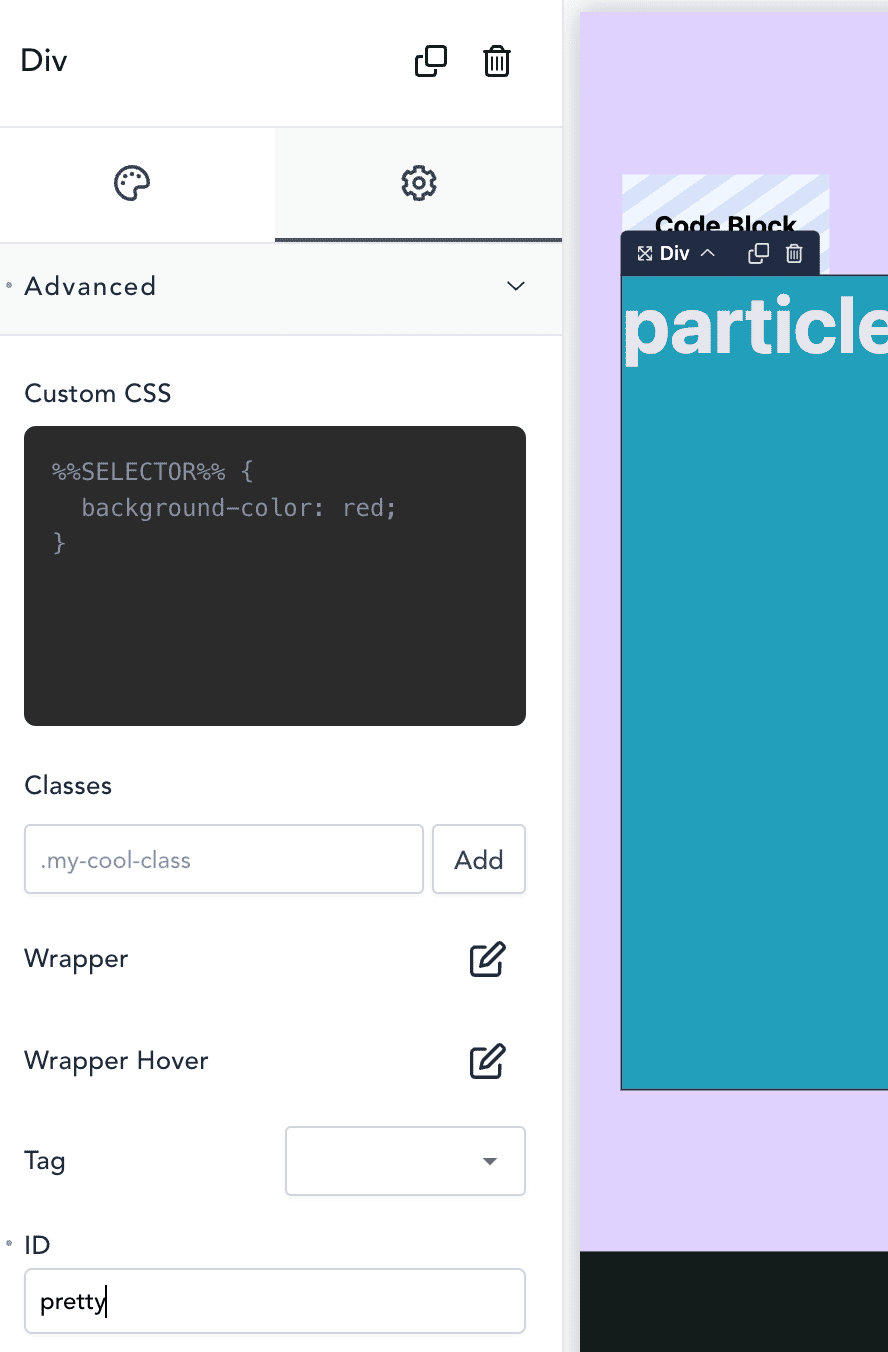 adding an id called pretty to a breakdance builder div element