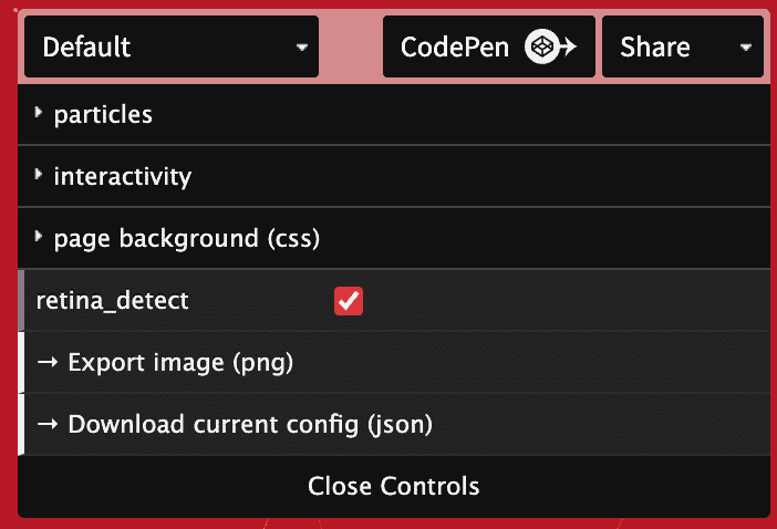 config panel from particle customizer