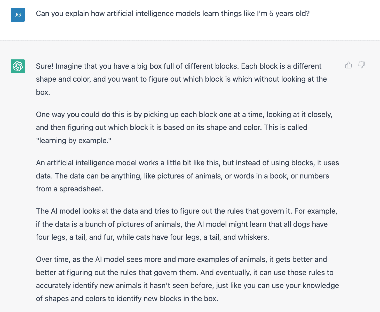 Asking ChatGPT to explain artificial intelligence to me like a 5 year old