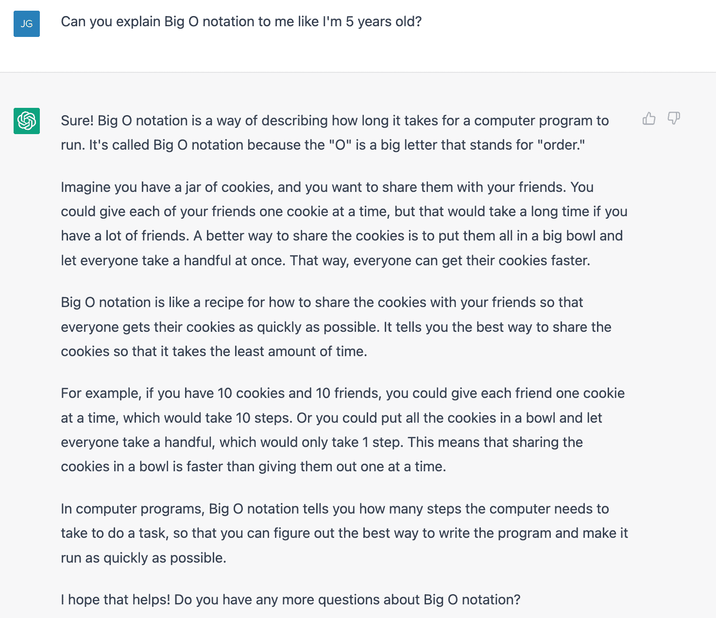 Asking ChatGPT to explain Big O notation to me like I'm 5 years old
