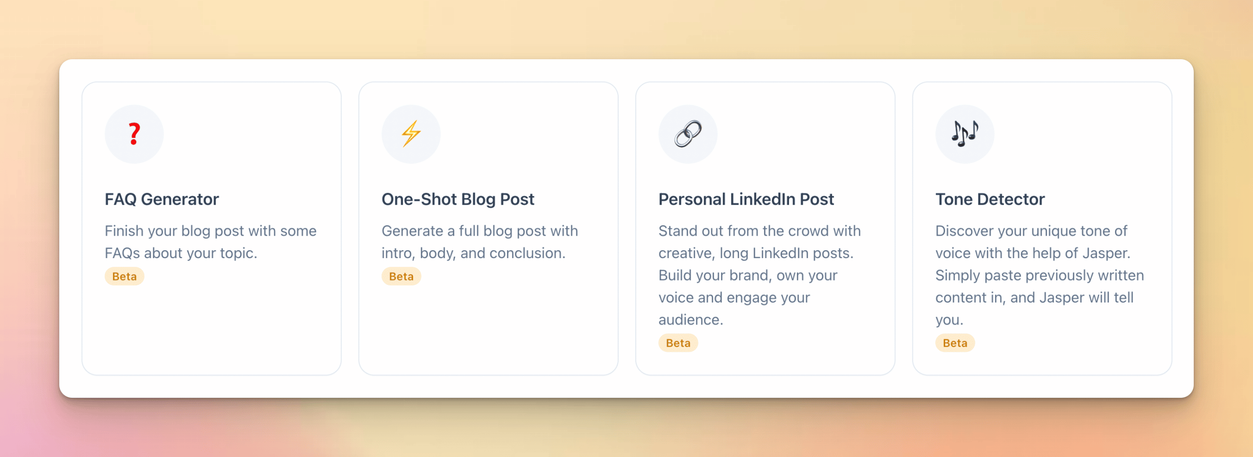 Marketing Templates for Jasper: One-shop blog post, FAQ generator, LinkedIn Post, and Tone Detector