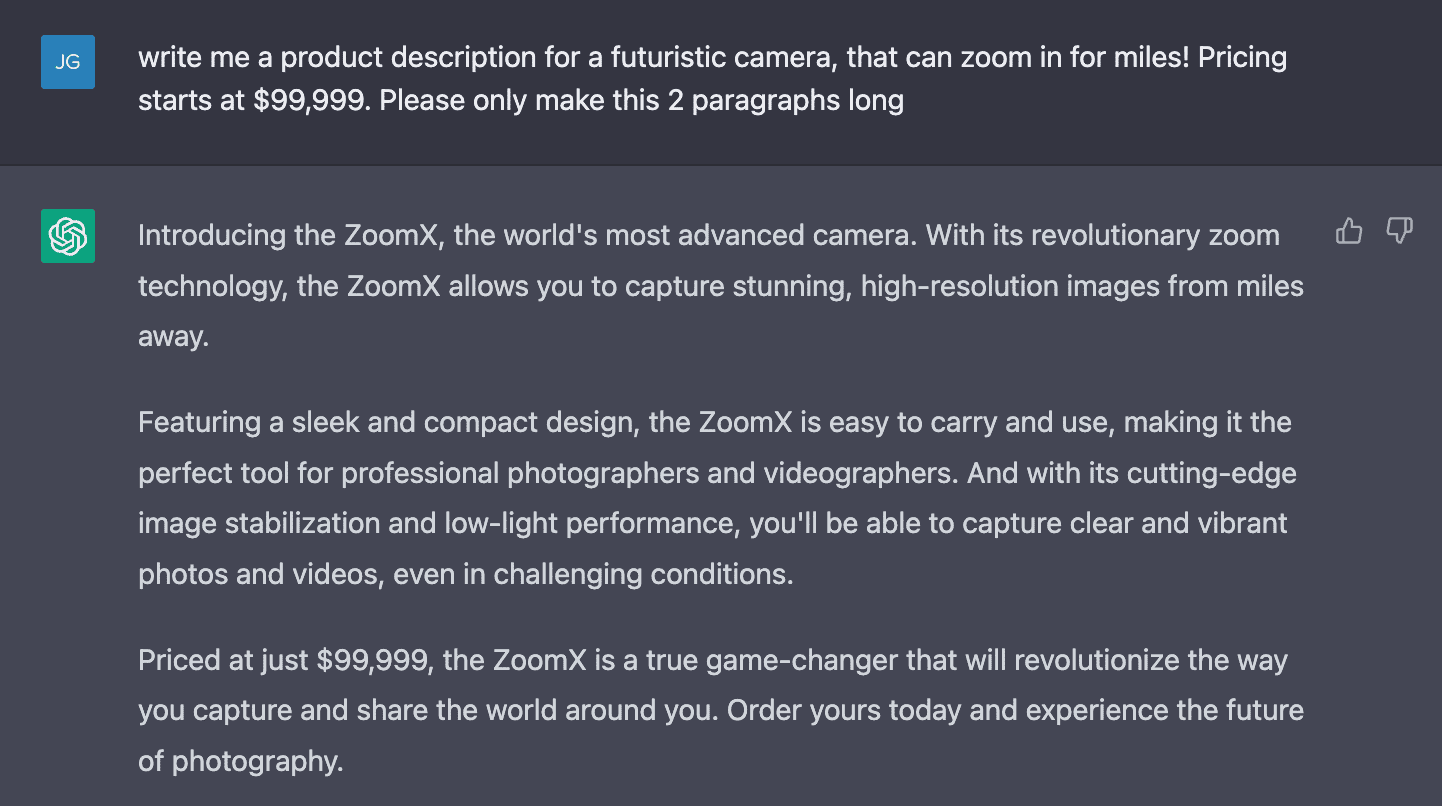a product description for a new product that has not been invented yet, given by ChatGPT