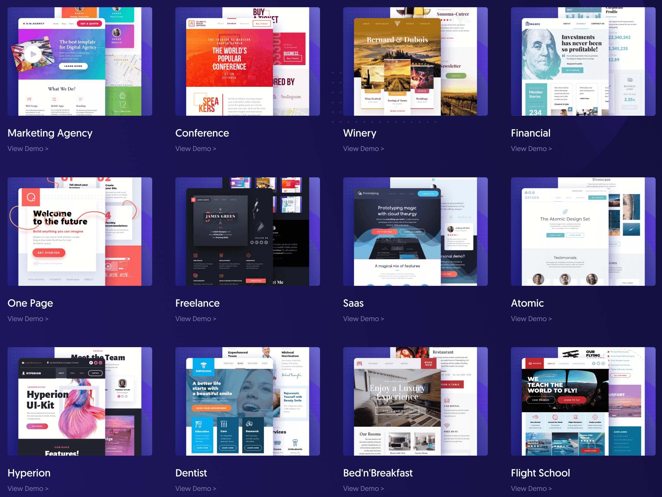 List of 12 Oxygen Builder page design sest