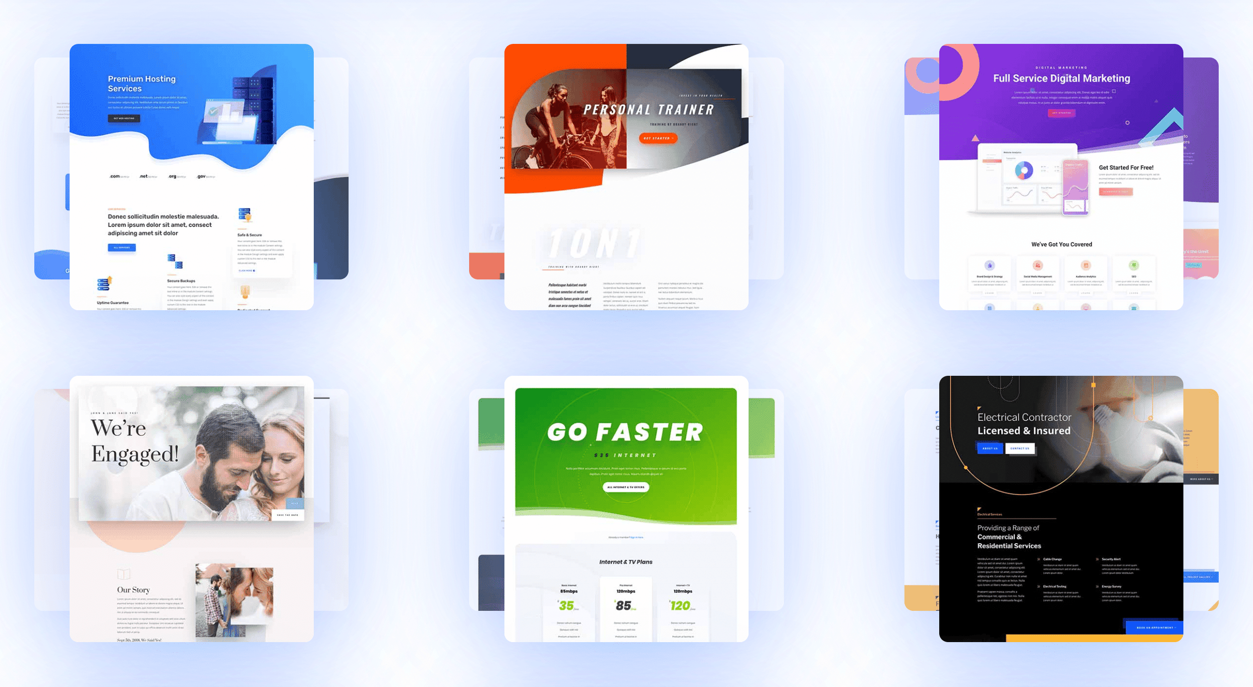 A list of 6 design sets for Divi-built websites.
