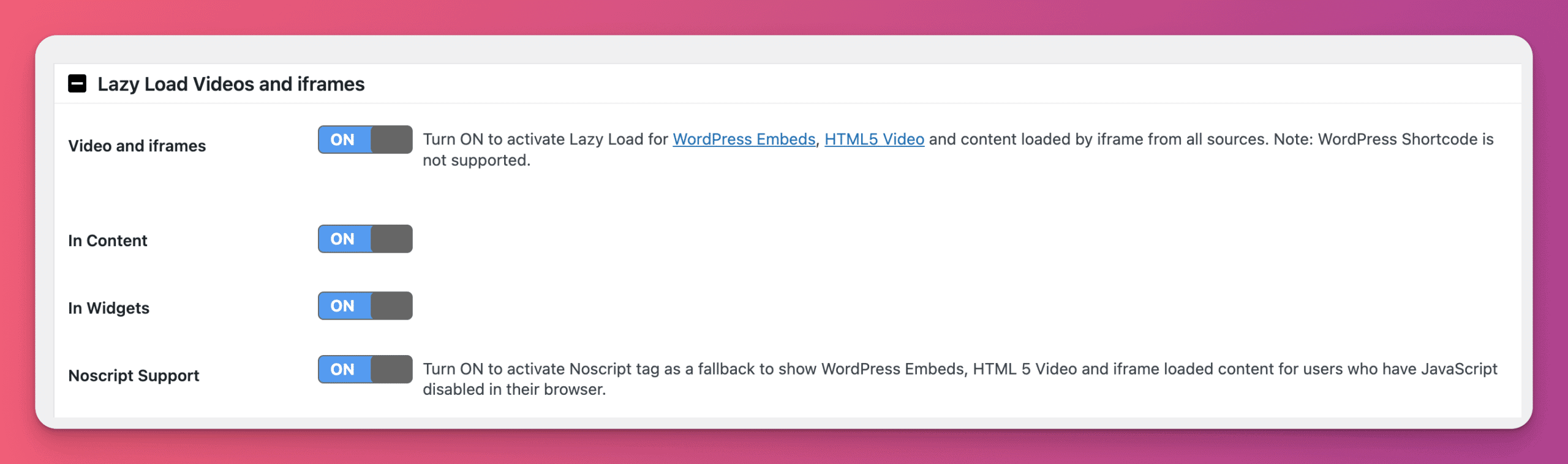 Lazy Load video options with a3 Lazy load (all options enabled for all videos)