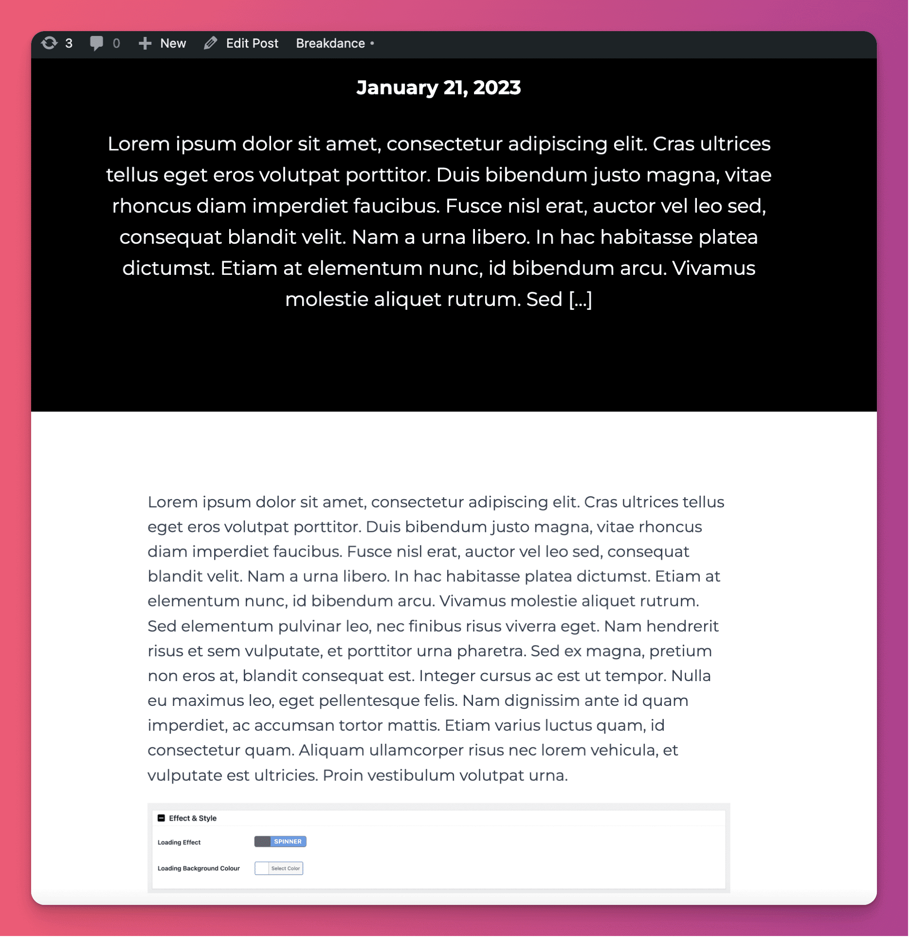 Breakdance Builder blog post with an image that will be loaded by a3 lazy load plugin.