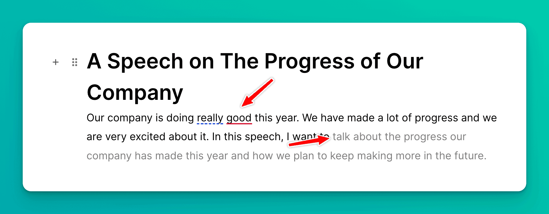 Jenni.ai tips on grammar & future message suggestions