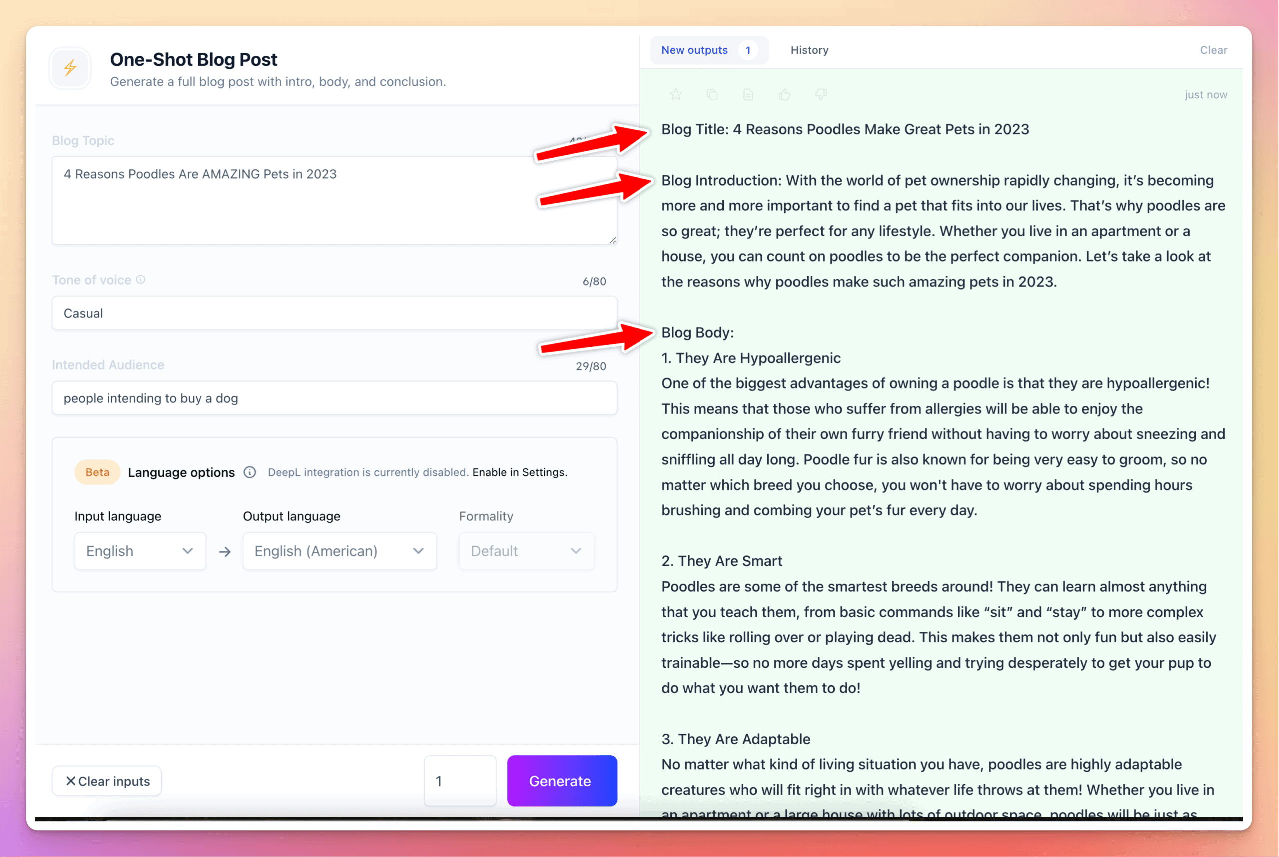 One shot blog post Jasper showing how to write blog posts for content writers