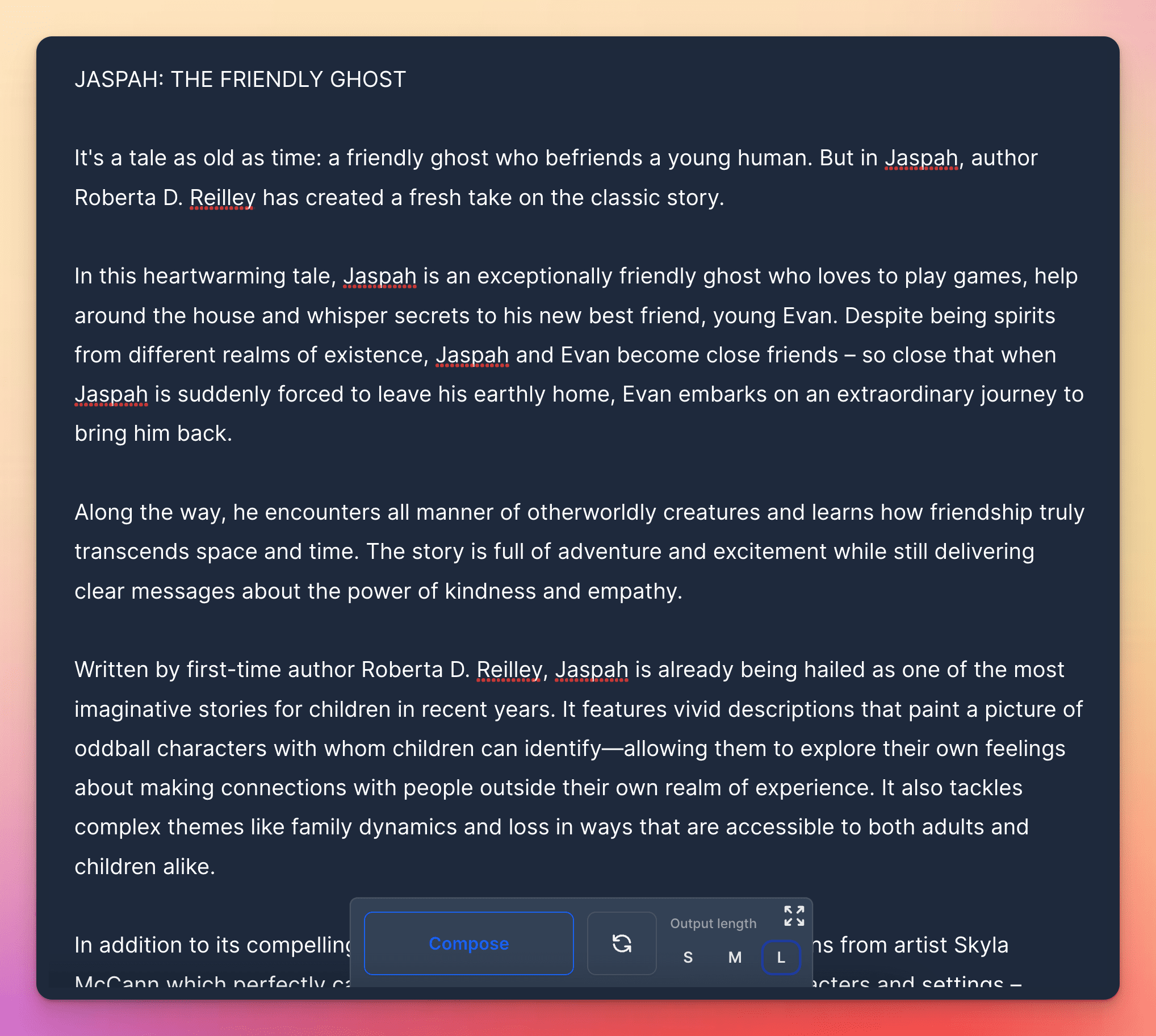 Jasper generating a press release for a fictional book release.