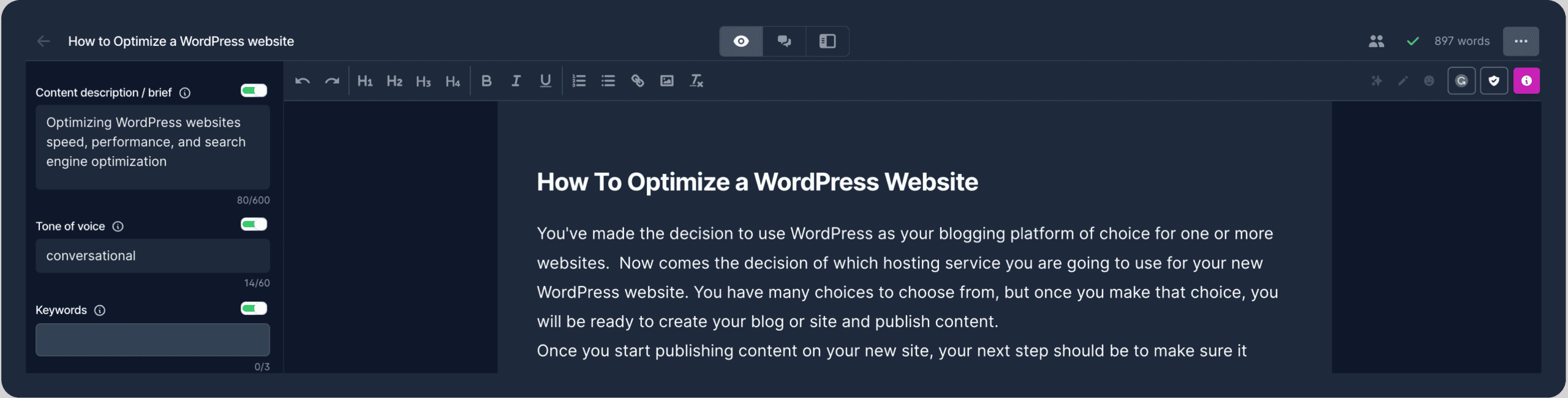 Sample article written with Jasper, showcasing the UI of the editor