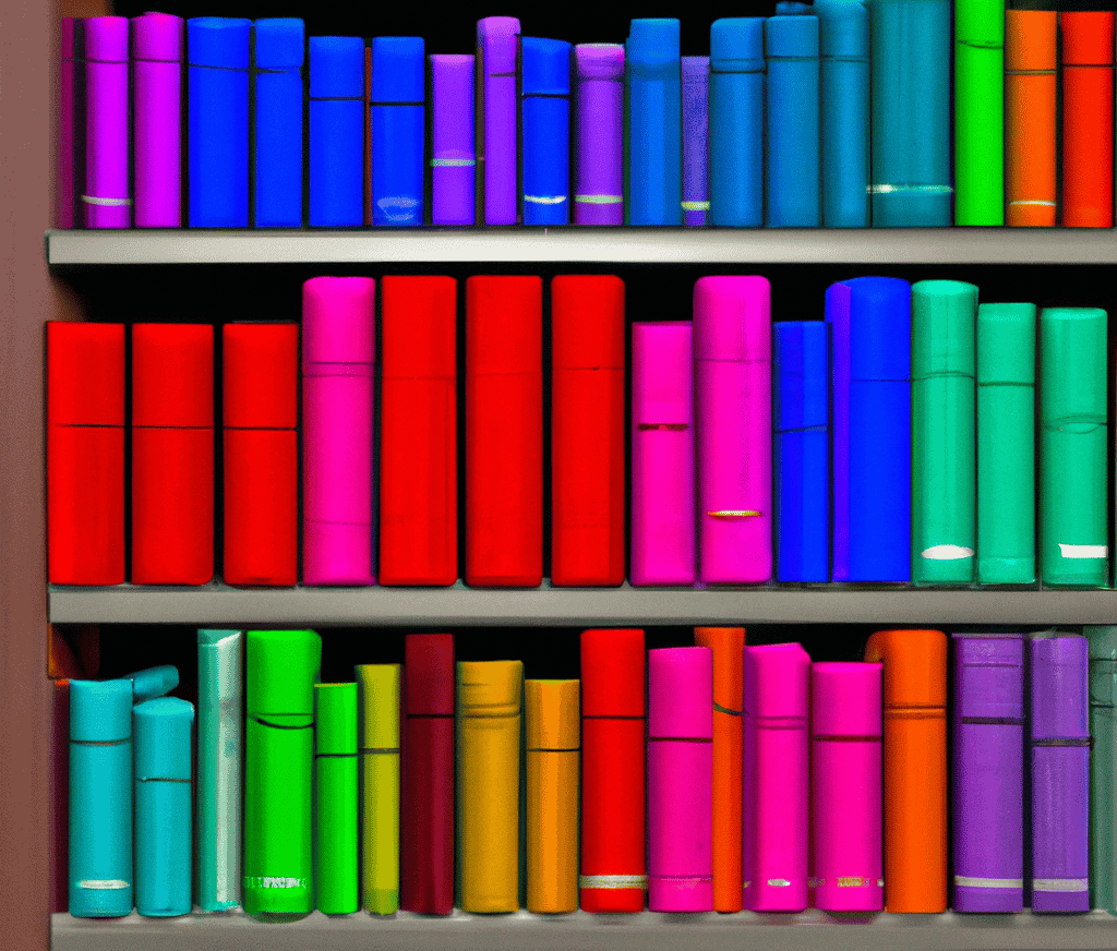 a bunch of colorful books on a bookshelf in a library as digital art