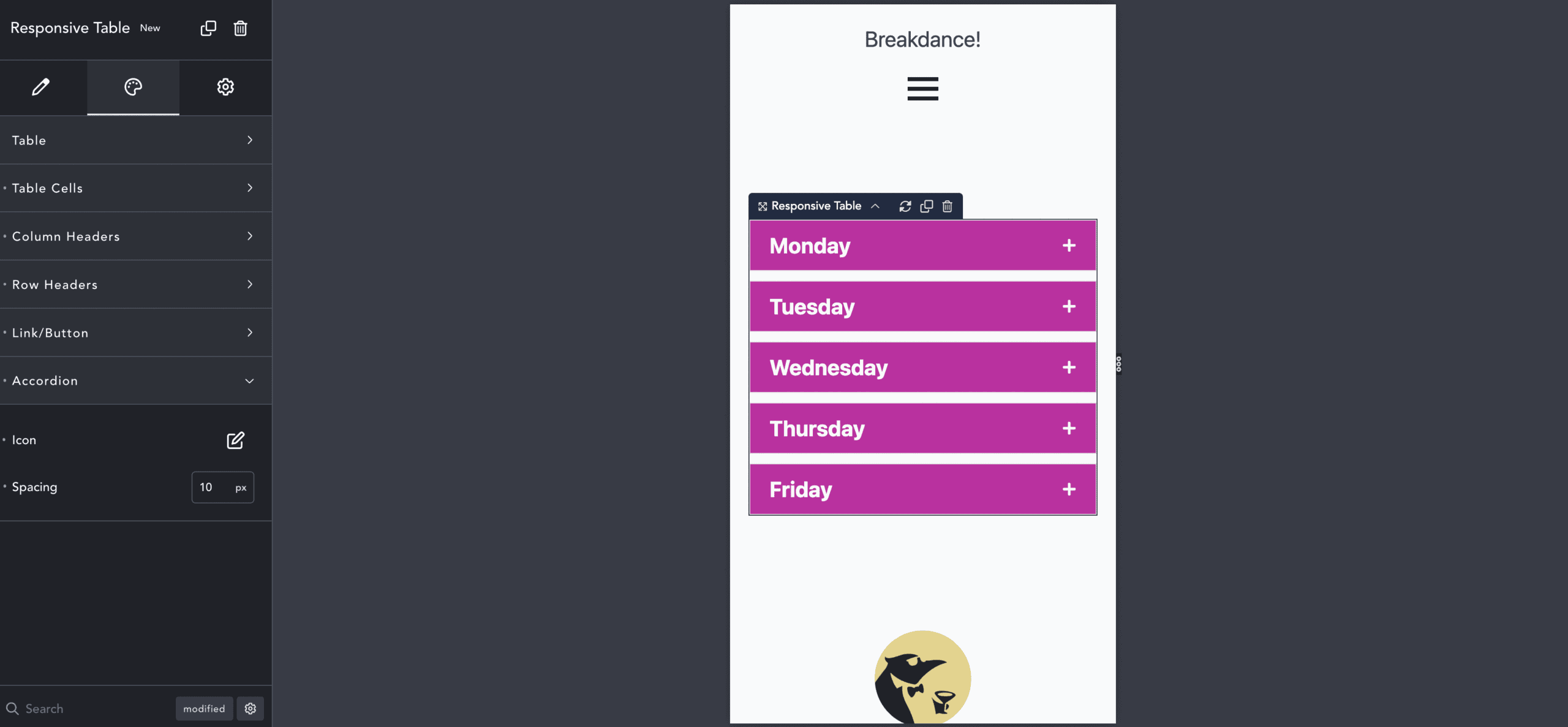 Destiny Elements Responsive Table mobile accordion menu