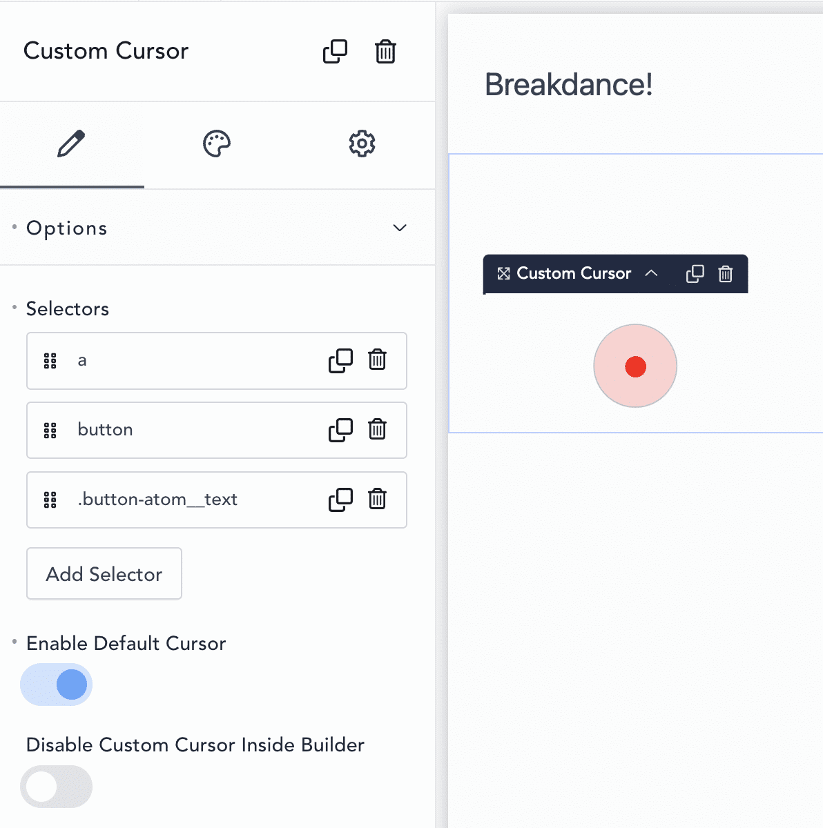 Custom Cursor element in Breakdance Builder using Destiny Elements