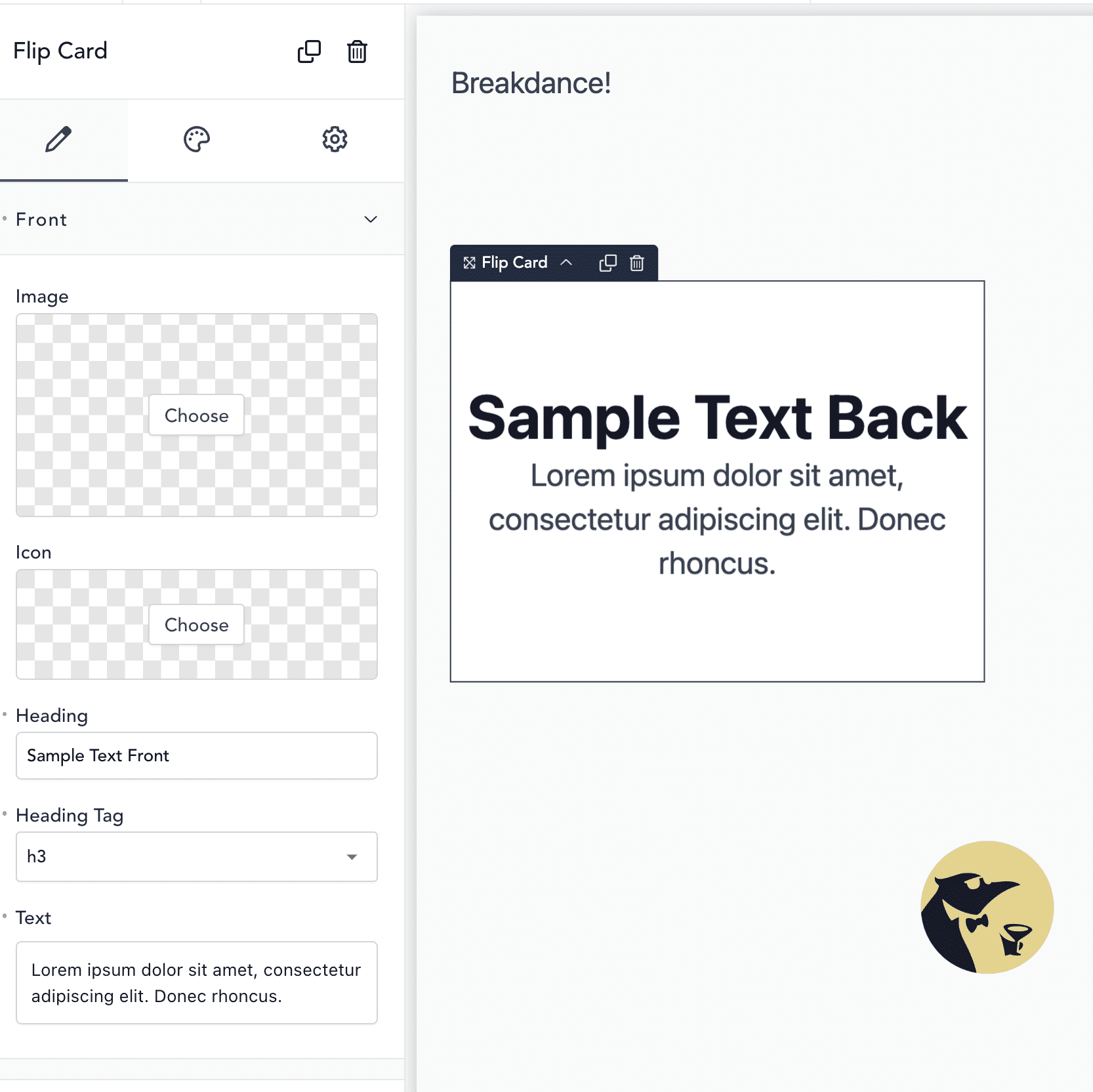Flip card widget for Breakdance Builder from Destiny Elements Plugin.