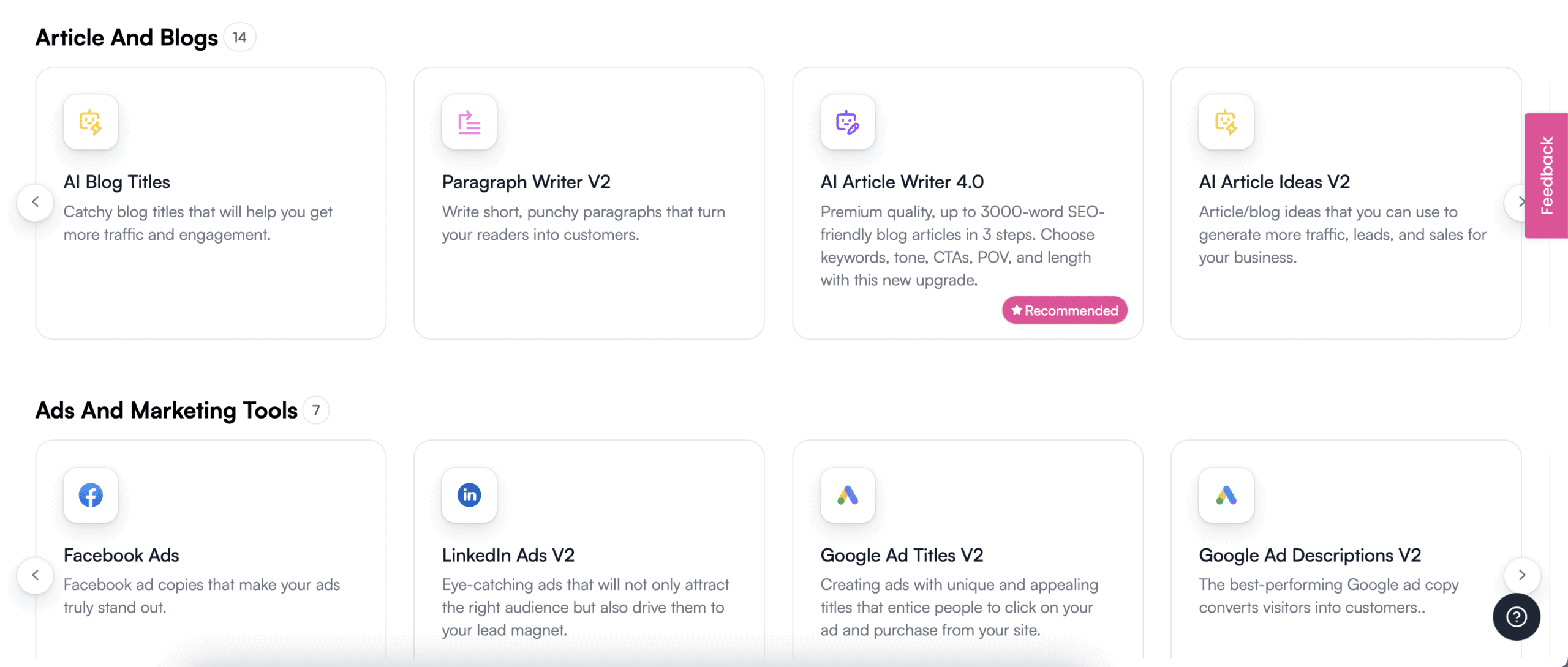 WriteSonic template examples showing off a few of their features