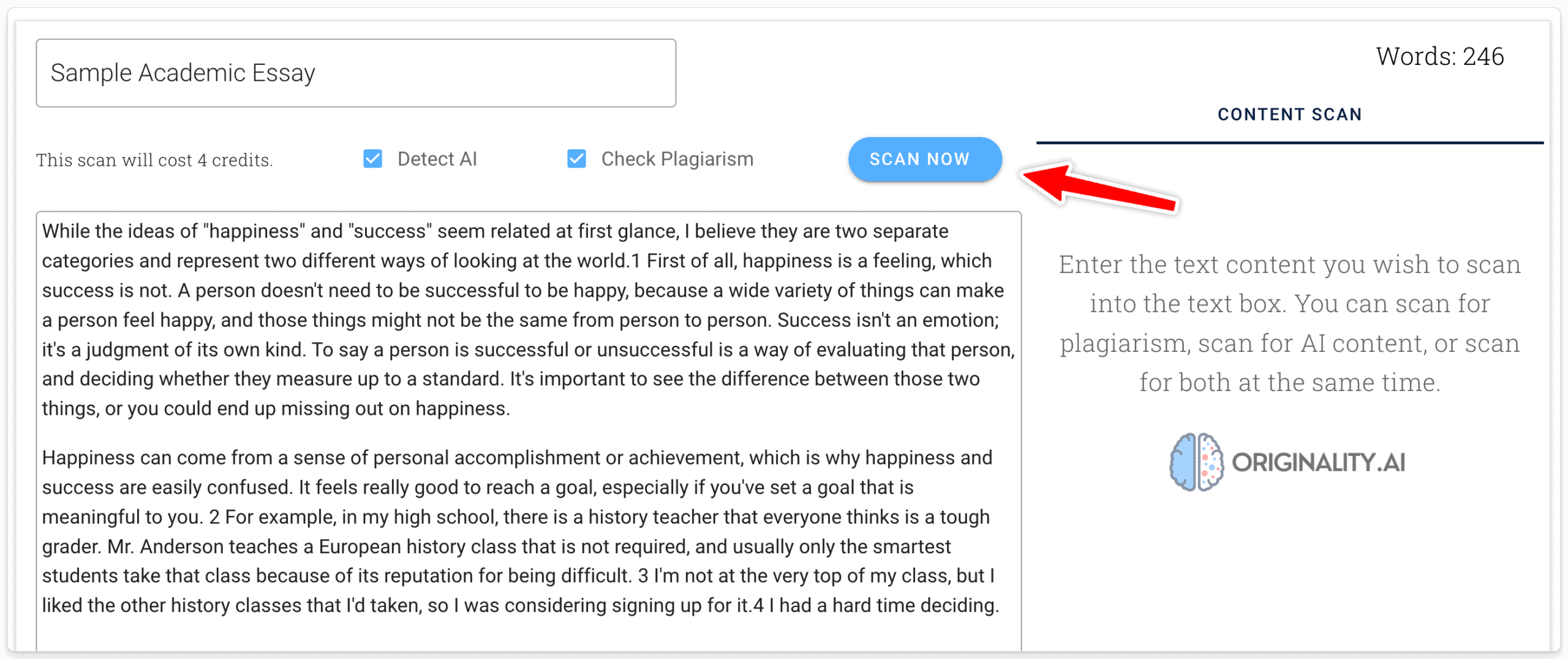 Student written essay entered in Originality.ai for AI detection