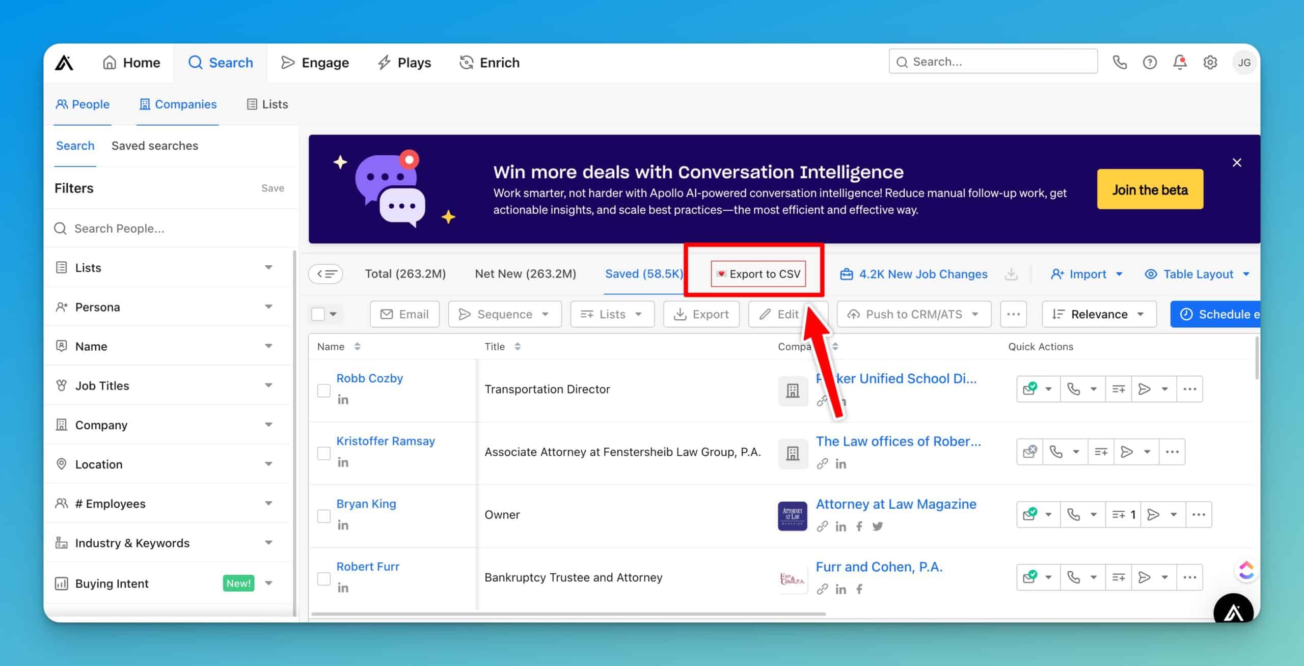 Export Apollo leads to a CSV using FindyMail