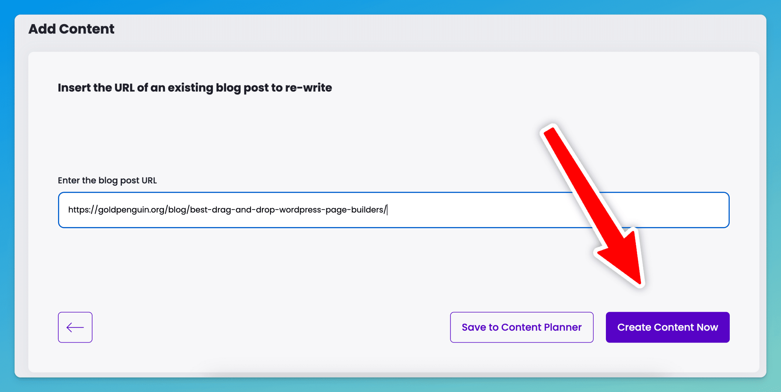 Pasting an existing blog post from gold penguin into Content at Scale to get a rewrite