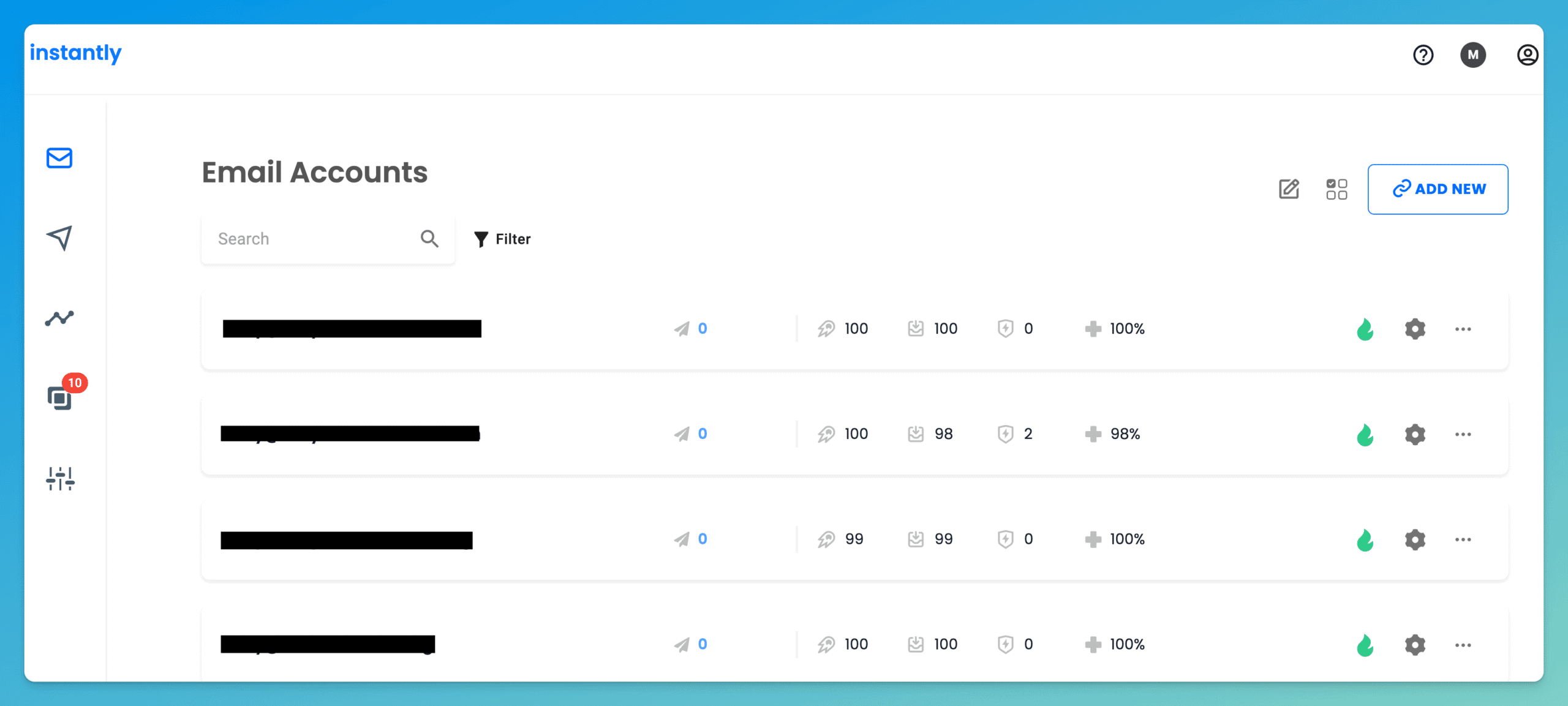 Instantly.ai dashboard email screen