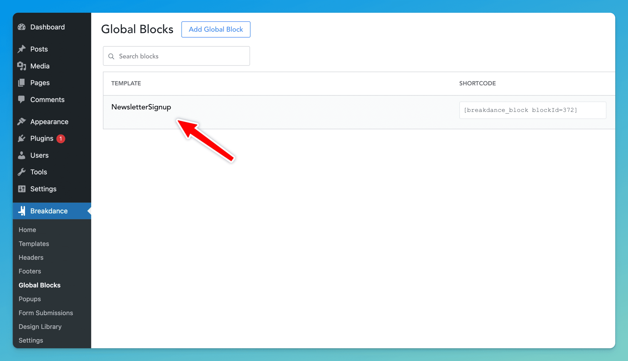 Breakdance Builder global blocks name with builder edit
