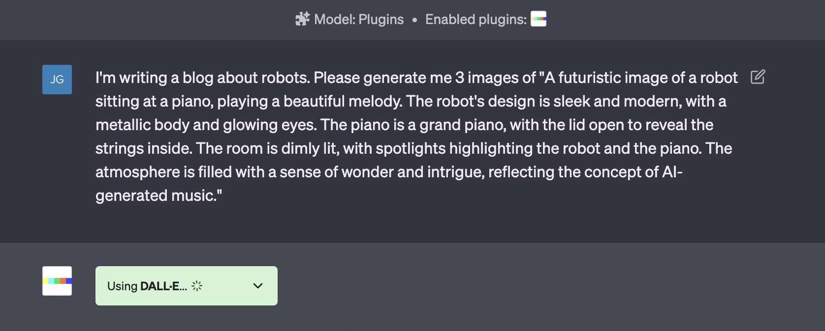 ChatGPT being prompted with creating 3 images based on a prompt