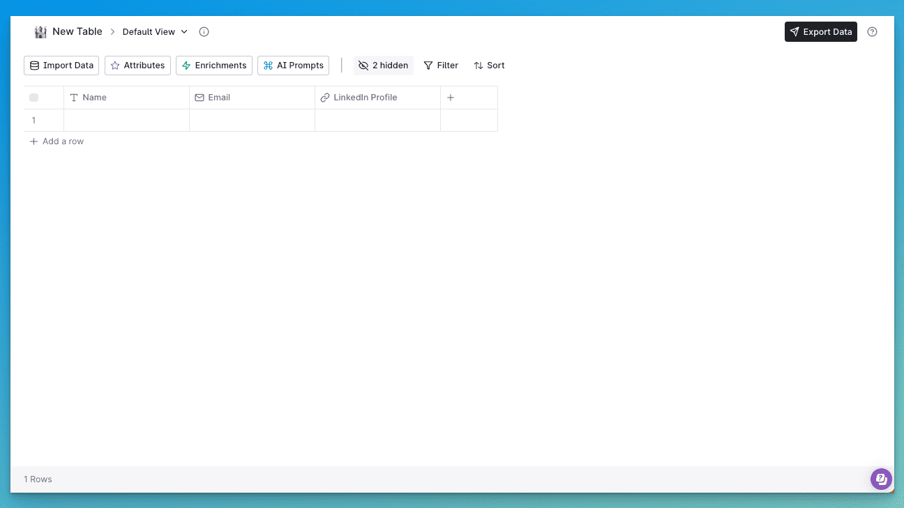 New table view in Clay.com list building and prospecting screen