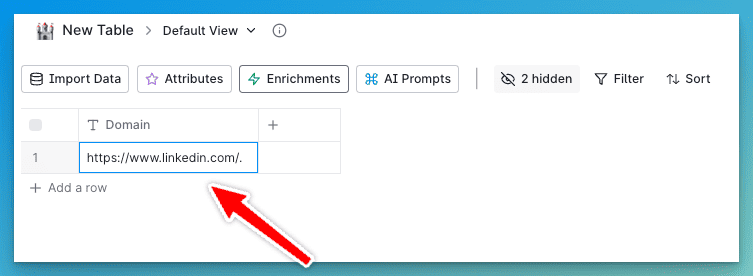 Adding a LinkedIn domain to a clay.com table