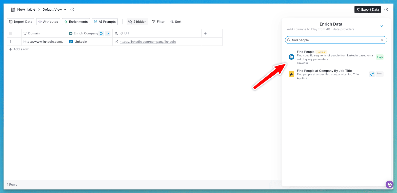 Find people enrichment for LinkedIn when using Clay.com