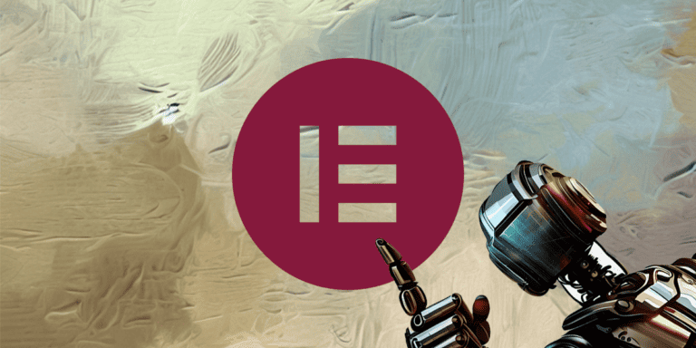 a robot pointing to the elementor logo