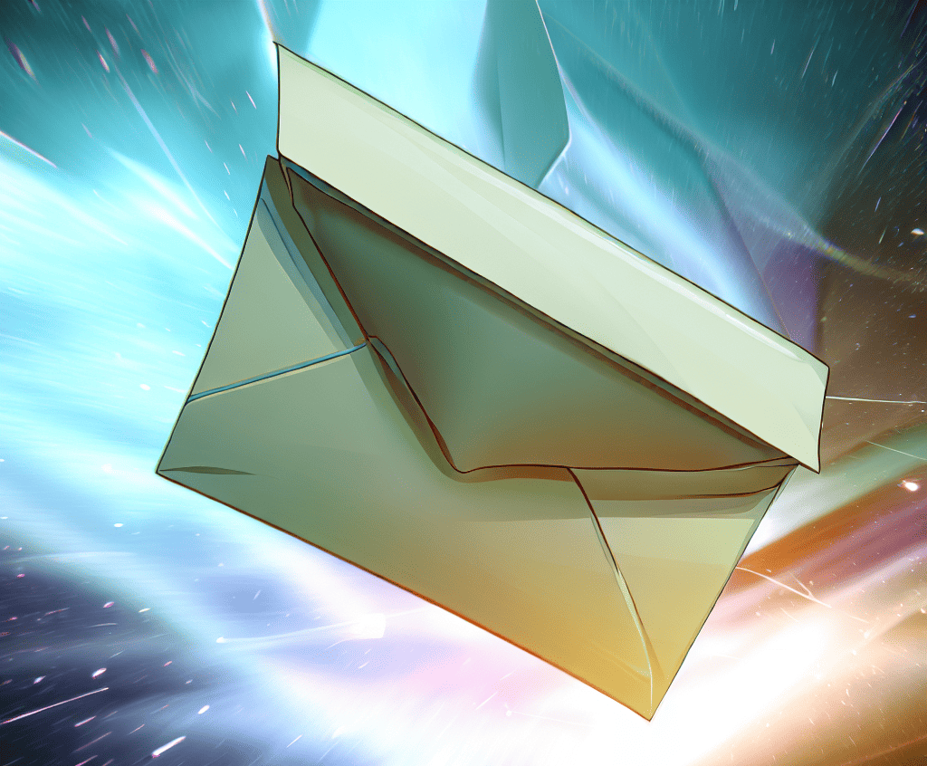 an envelope flying through space through the air as digital art 4k