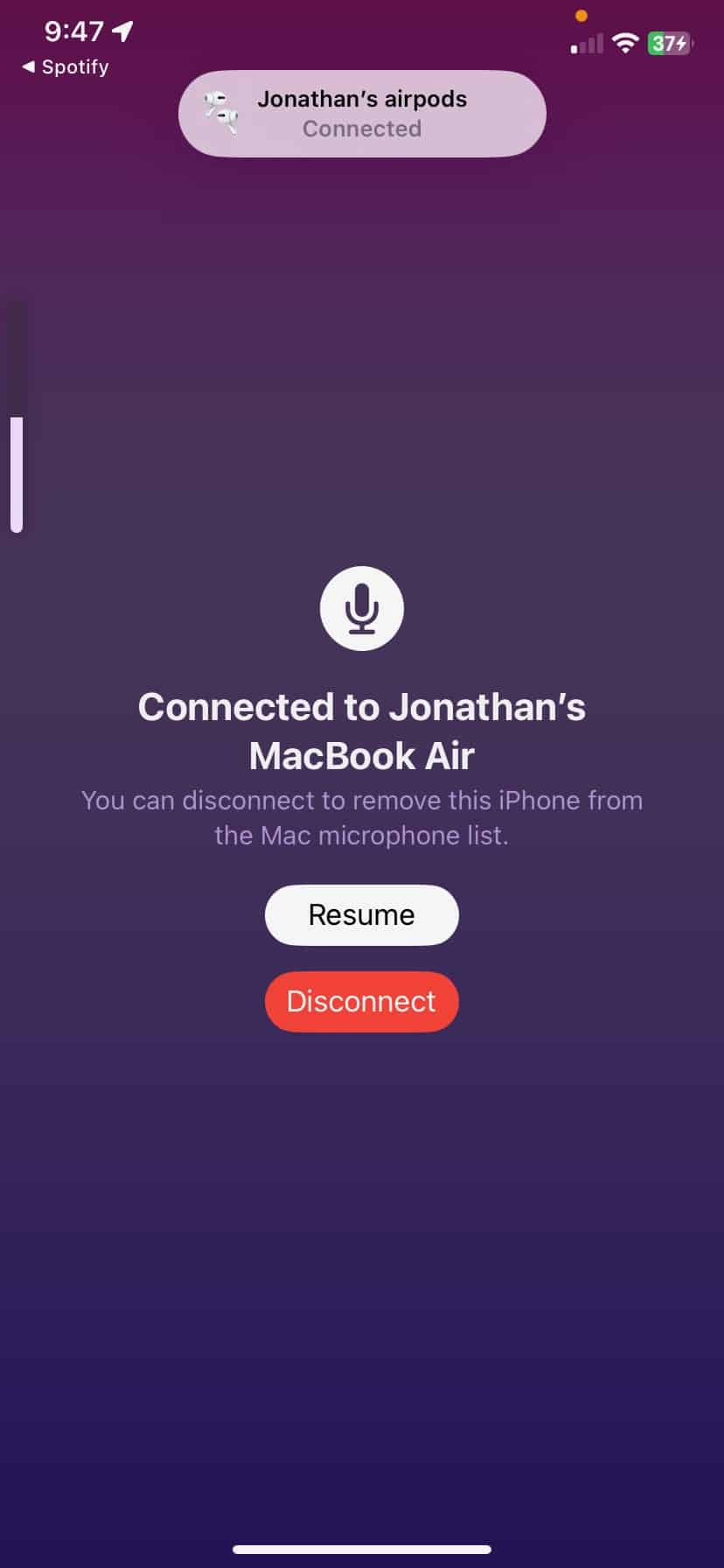 Connected to MacBook Air Continuity Camera