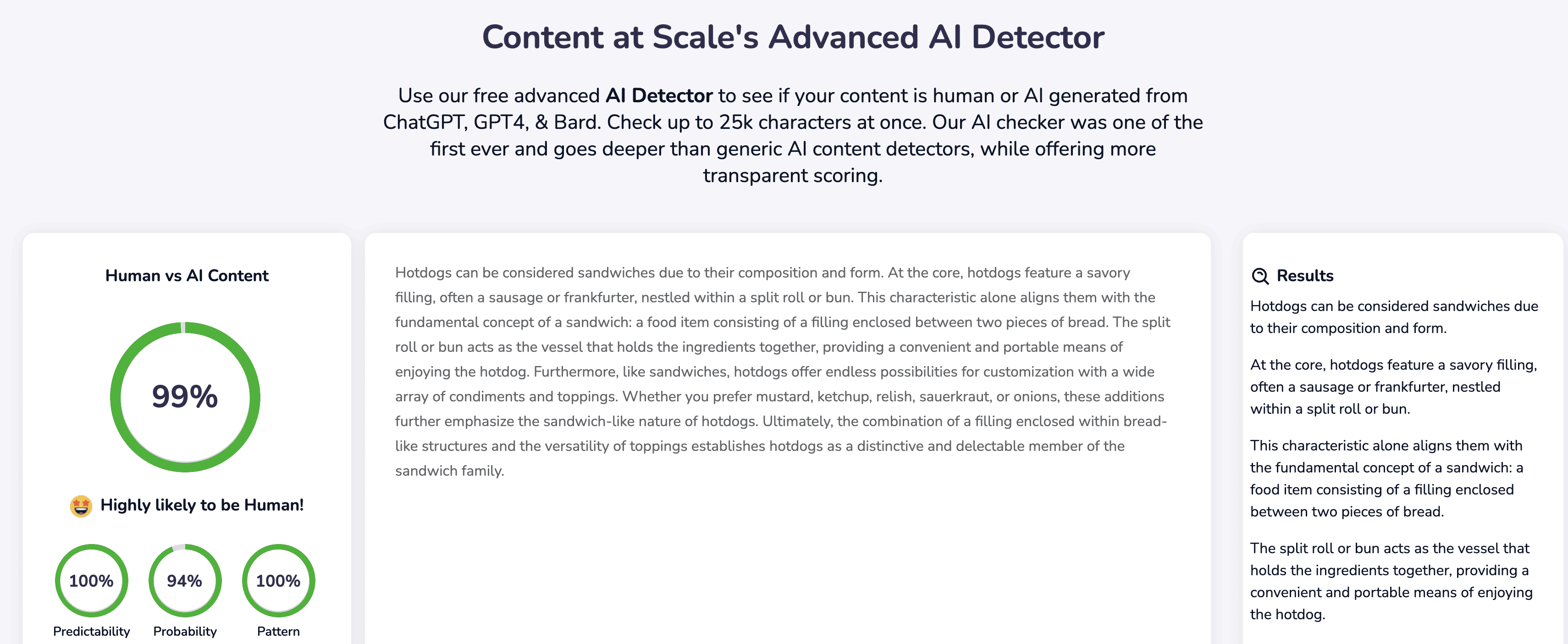 Content at Scale showing writing as being human-written