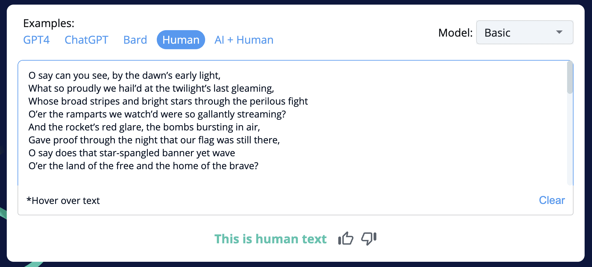 CopyLeaks AI writing detector showcasing human text