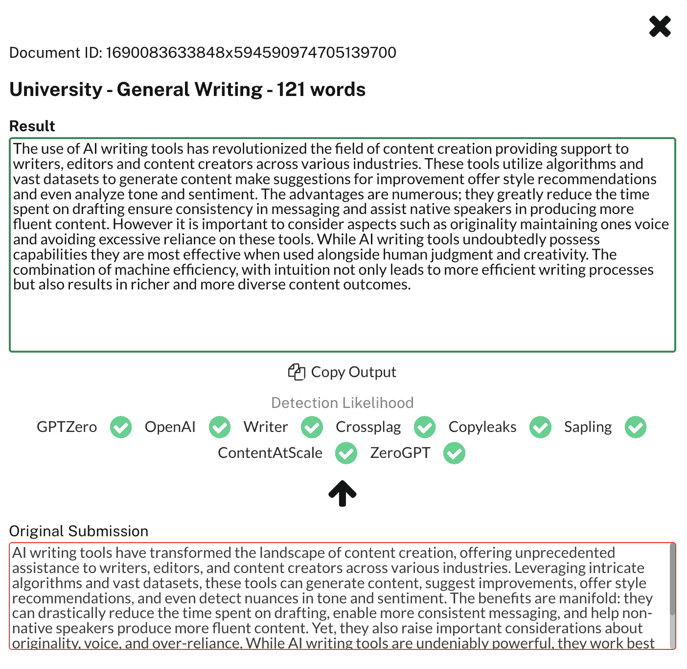 Undetectable AI paraphrased ChatGPT content
