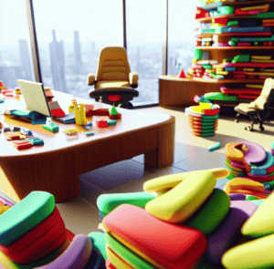 a company CEO's office made of colorful clay taken from a diagonal direction, 4k