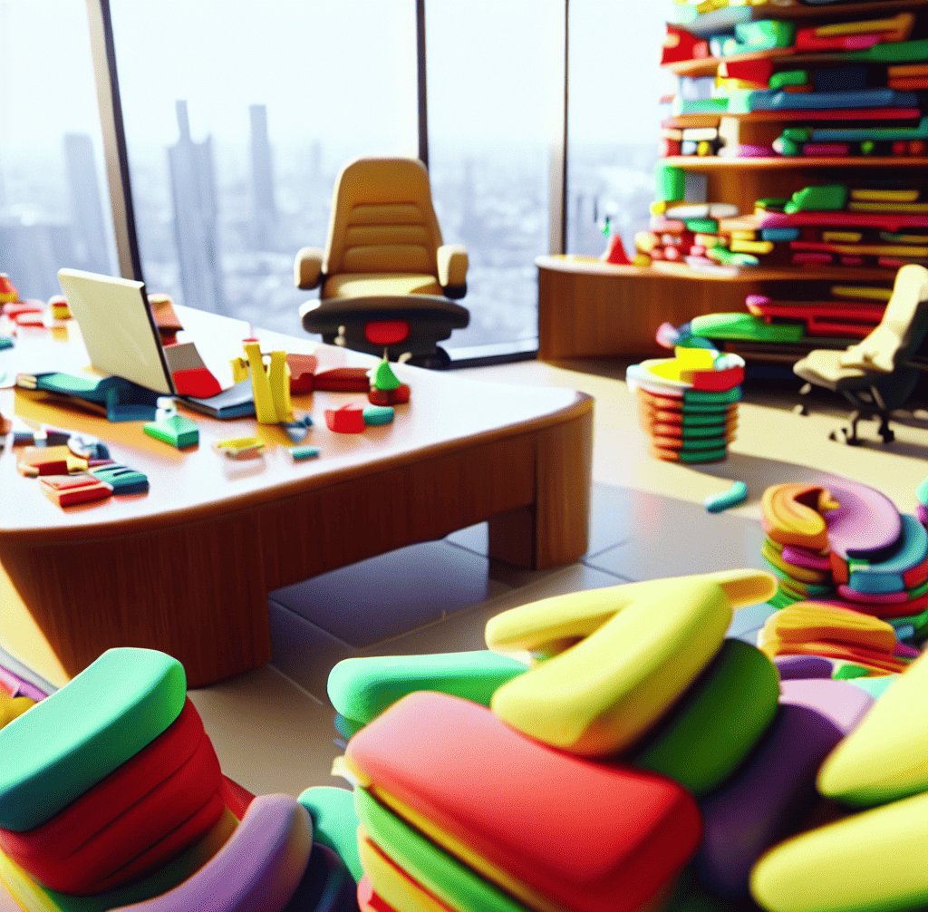 a company CEO's office made of colorful clay taken from a diagonal direction, 4k